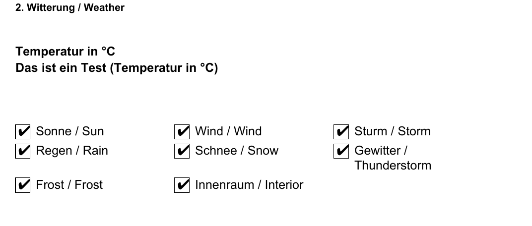 Witterungs-Auswahl im PDF, in drei Spalten nebeneinander dargestellt