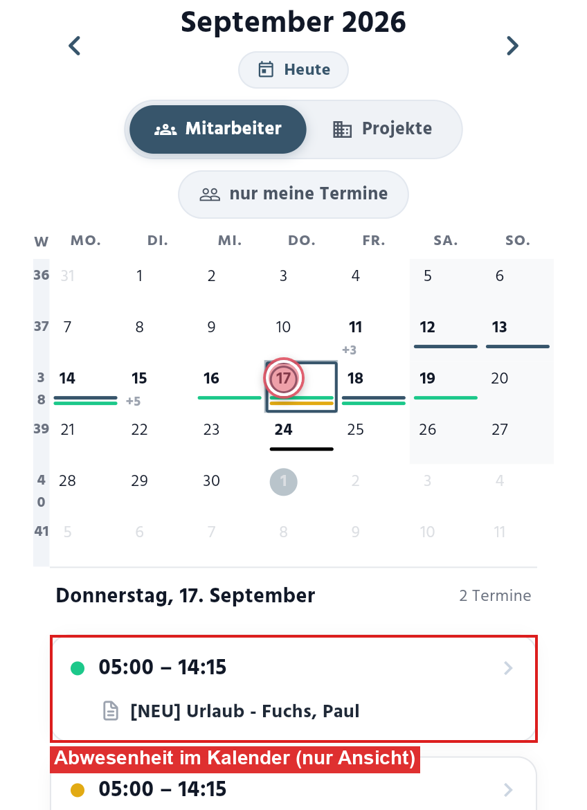 Abwesenheiten im App-Kalender