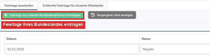 Feiertage des Bundeslandes hinzufügen