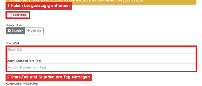 Halbtägige Serien-Abwesenheit