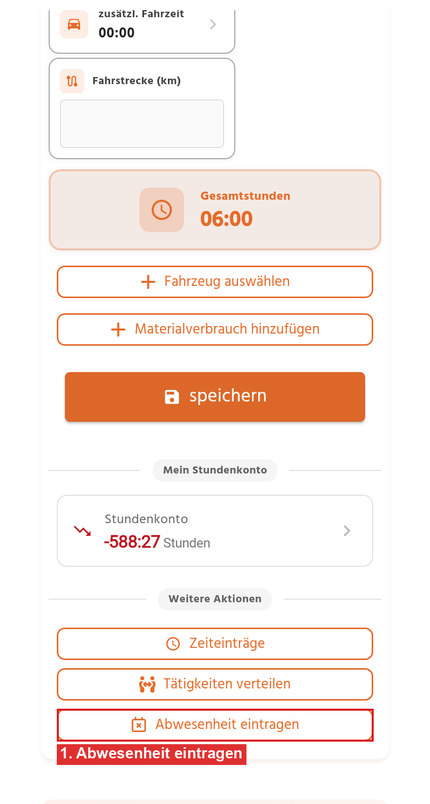 Bereich Weitere Aktionen mit dem Button Abwesenheit eintragen