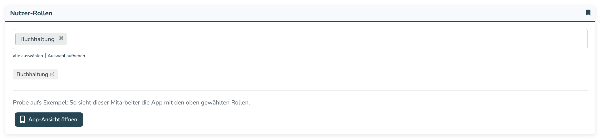 Karte Nutzer-Rollen mit dem Button App-Ansicht öffnen