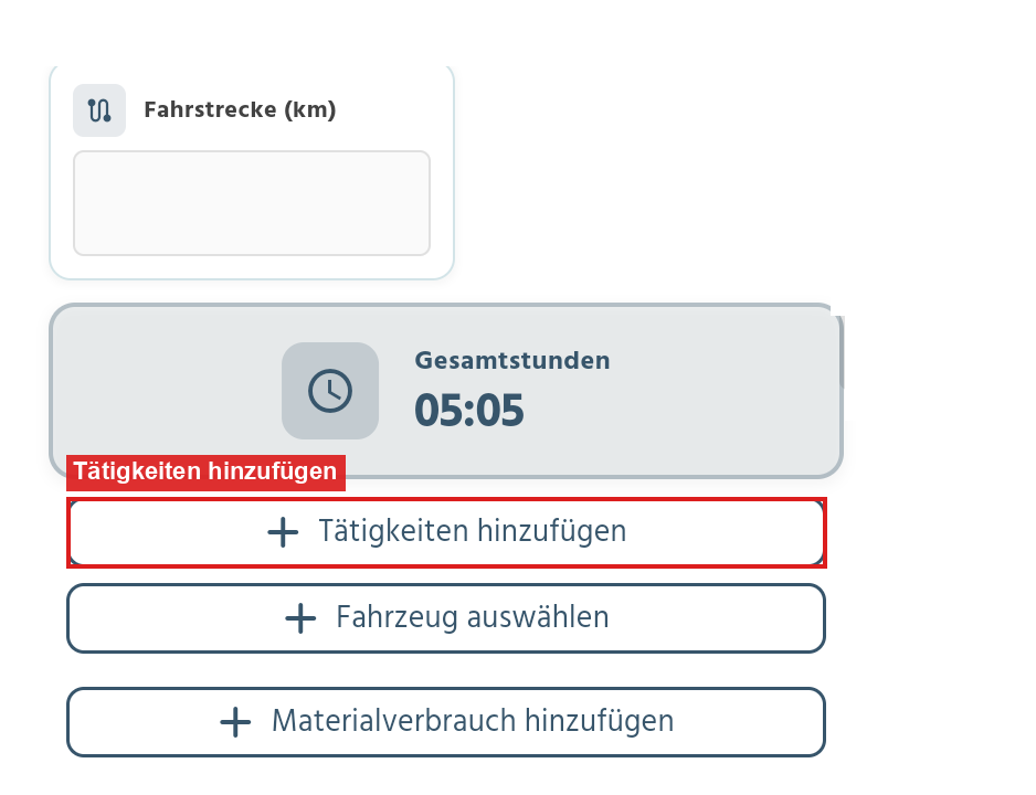 Button Tätigkeiten hinzufügen in der App