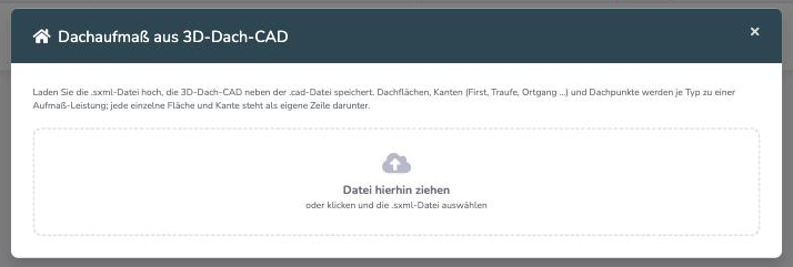 Fenster Dachaufmaß aus 3D-Dach-CAD mit der Fläche zum Ablegen der Datei