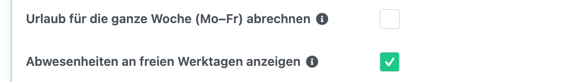 Aktivierte Checkbox Abwesenheiten an freien Werktagen anzeigen