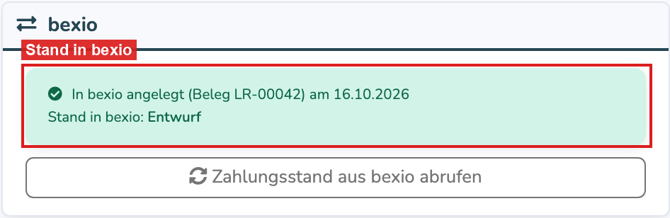 Karte bexio nach der Übertragung