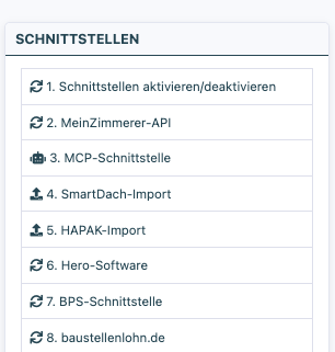 Karte „Schnittstellen