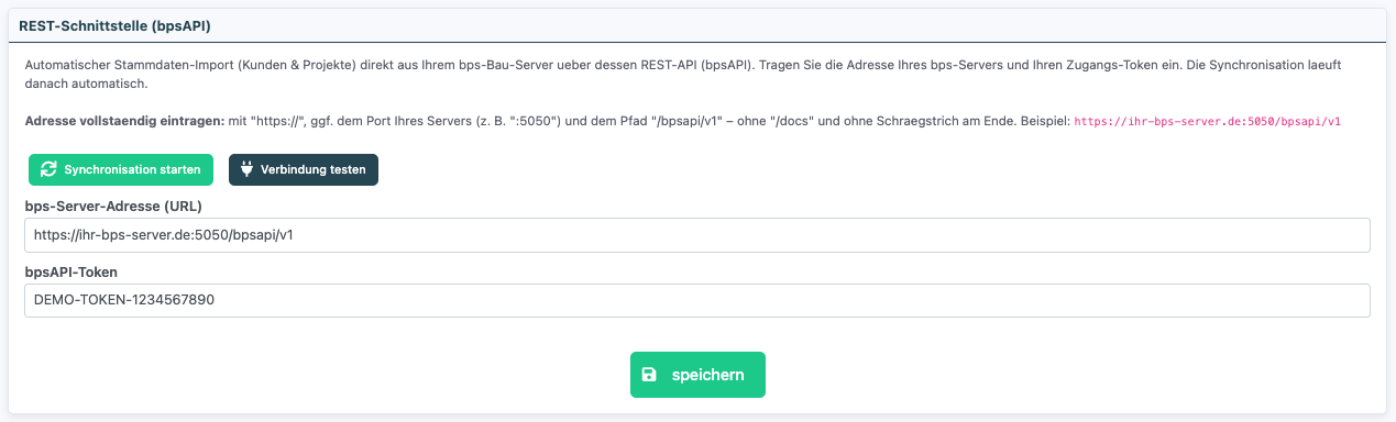 Karte „REST-Schnittstelle (bpsAPI)