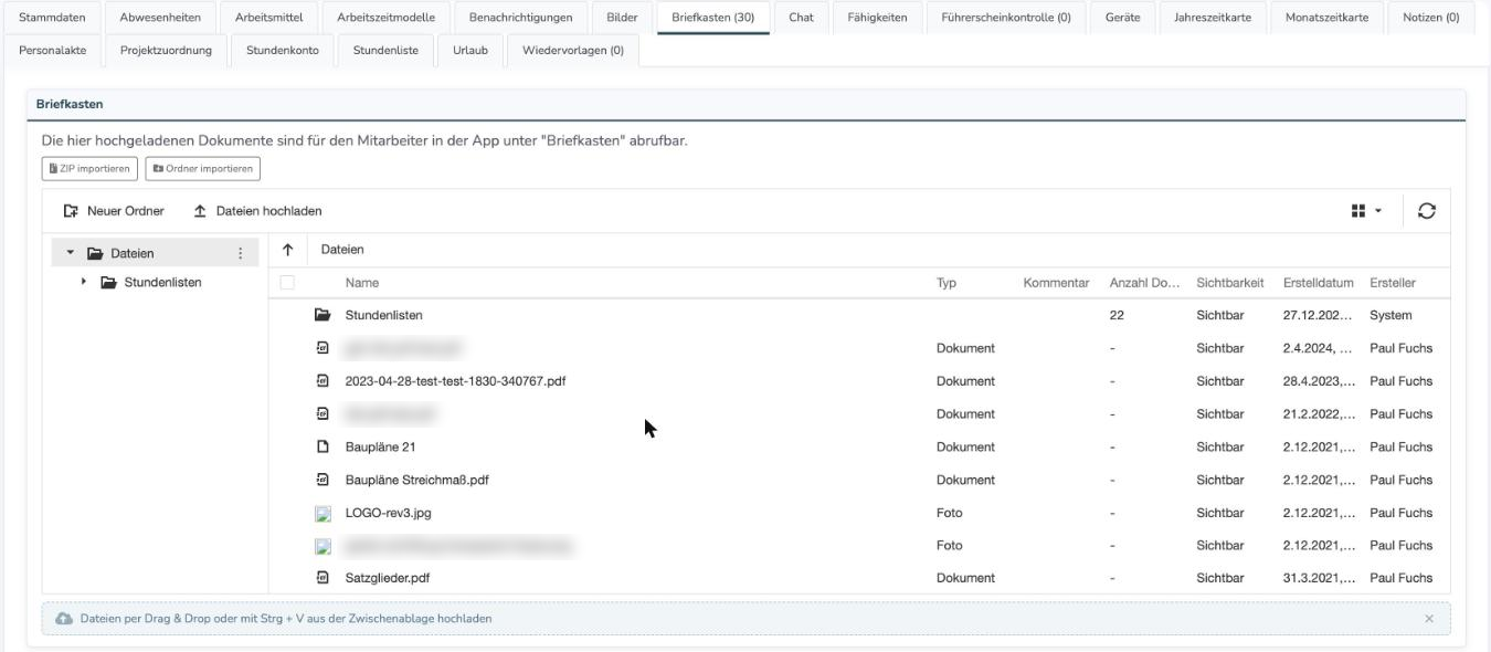 Reiter Briefkasten eines Mitarbeiters mit Dateimanager