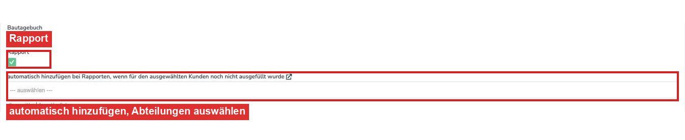 Checkliste bearbeiten mit der Option automatisch hinzufügen bei Rapporten