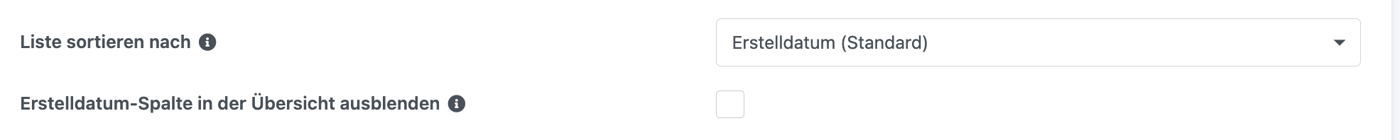 Die Einstellungen „Liste sortieren nach
