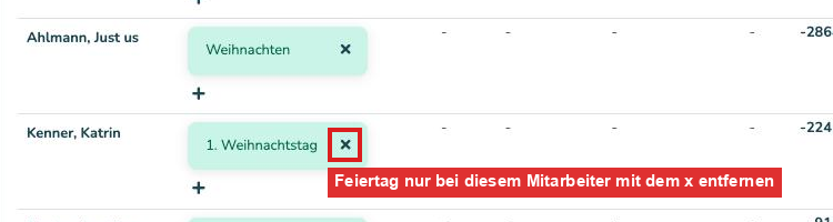 Das x am Feiertag eines einzelnen Mitarbeiters
