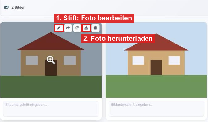 Foto in der Galerie mit Stift-Symbol zum Bearbeiten und Download-Symbol