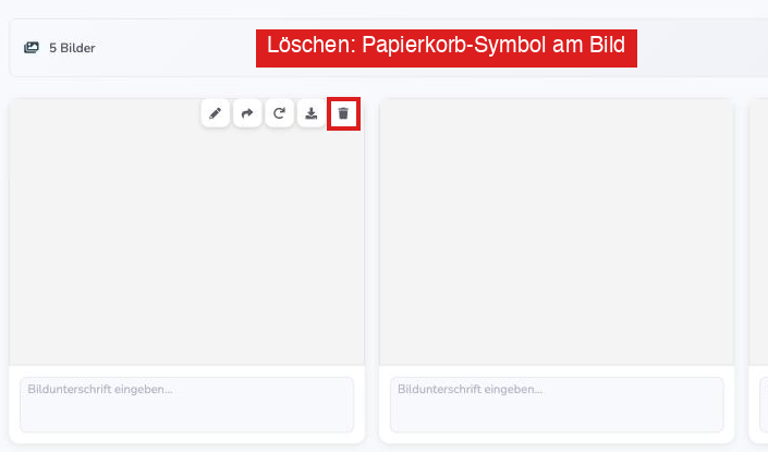 Bildergalerie im Bautagebuch mit dem Papierkorb-Symbol am Bild