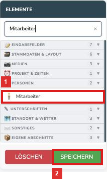Liste Elemente im Konfigurator mit dem Element Mitarbeiter