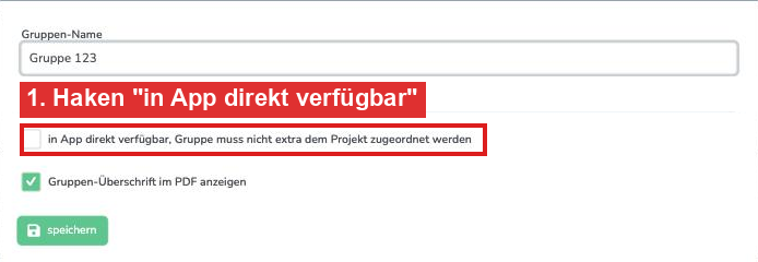 Fenster Gruppe speichern mit dem Haken in App direkt verfügbar