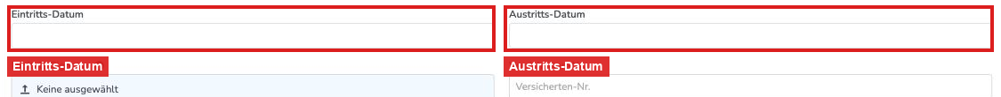 Felder Eintritts-Datum und Austritts-Datum in den Stammdaten