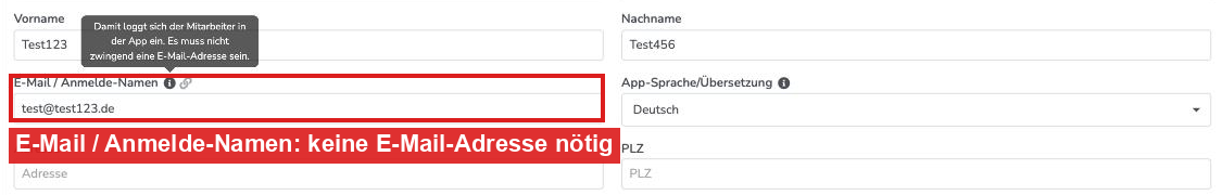 Feld E-Mail / Anmelde-Namen in den Stammdaten eines Mitarbeiters