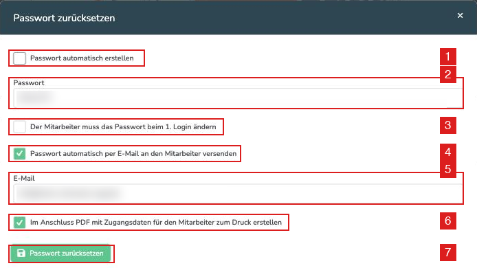 Fenster Passwort zurücksetzen mit abgewähltem Haken und eigenem Passwort
