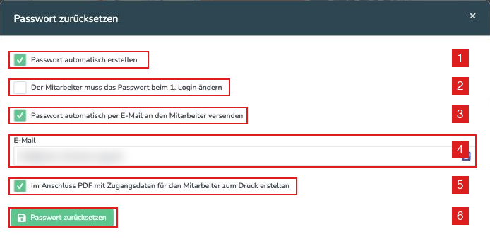 Fenster Passwort zurücksetzen mit den Auswahlmöglichkeiten