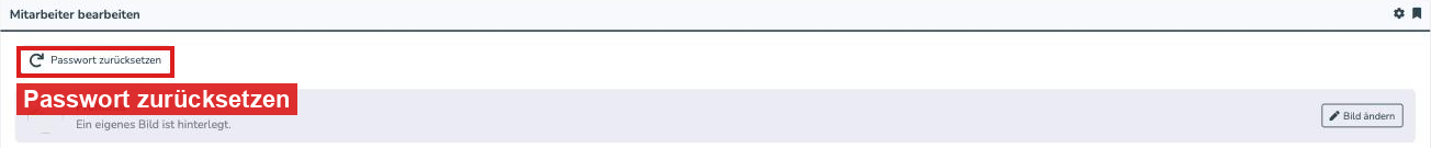 Mitarbeiter bearbeiten mit dem Button Passwort zurücksetzen