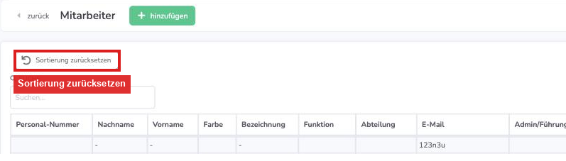 Button Sortierung zurücksetzen