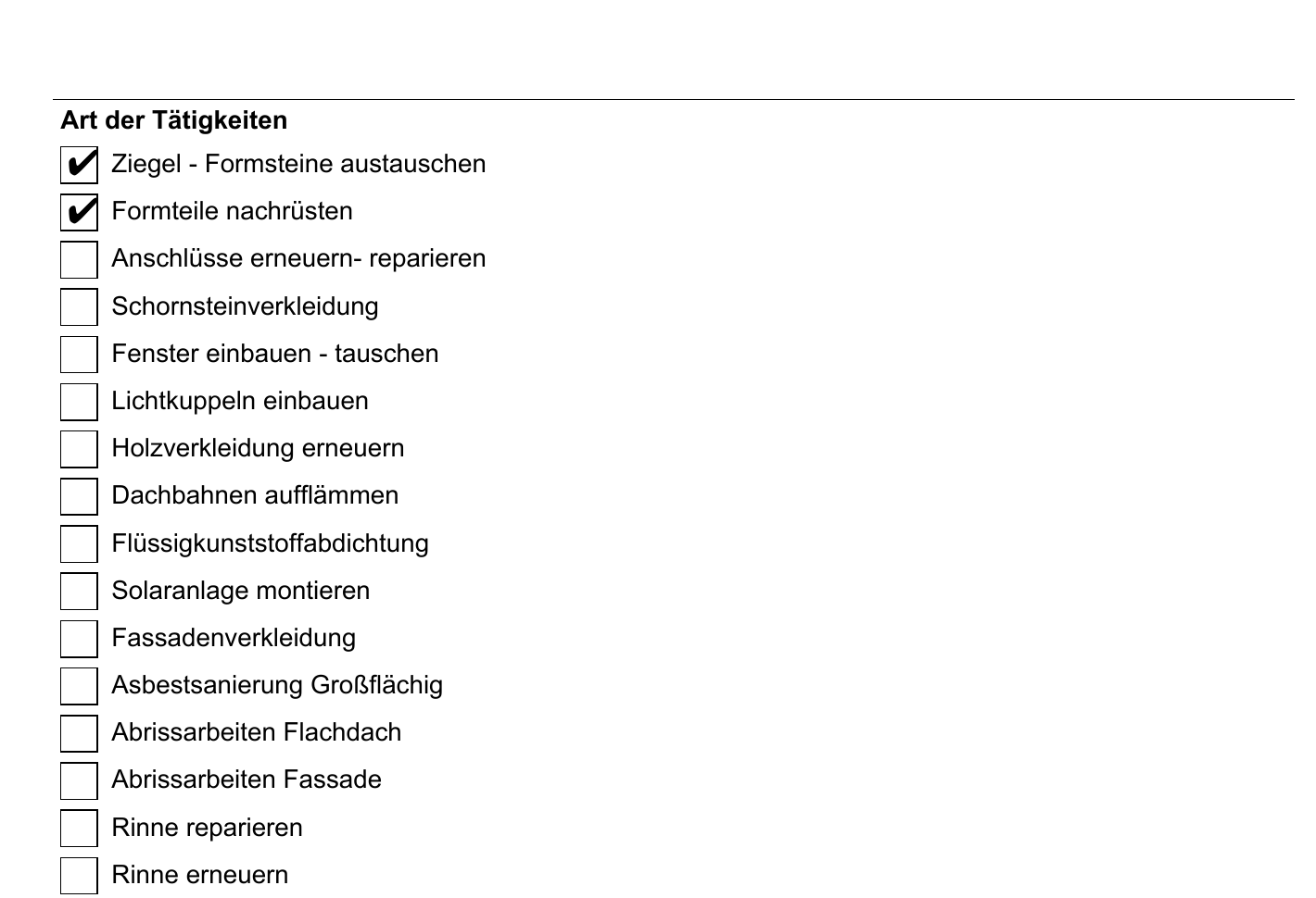 Lange Checkbox-Liste im bisherigen Design