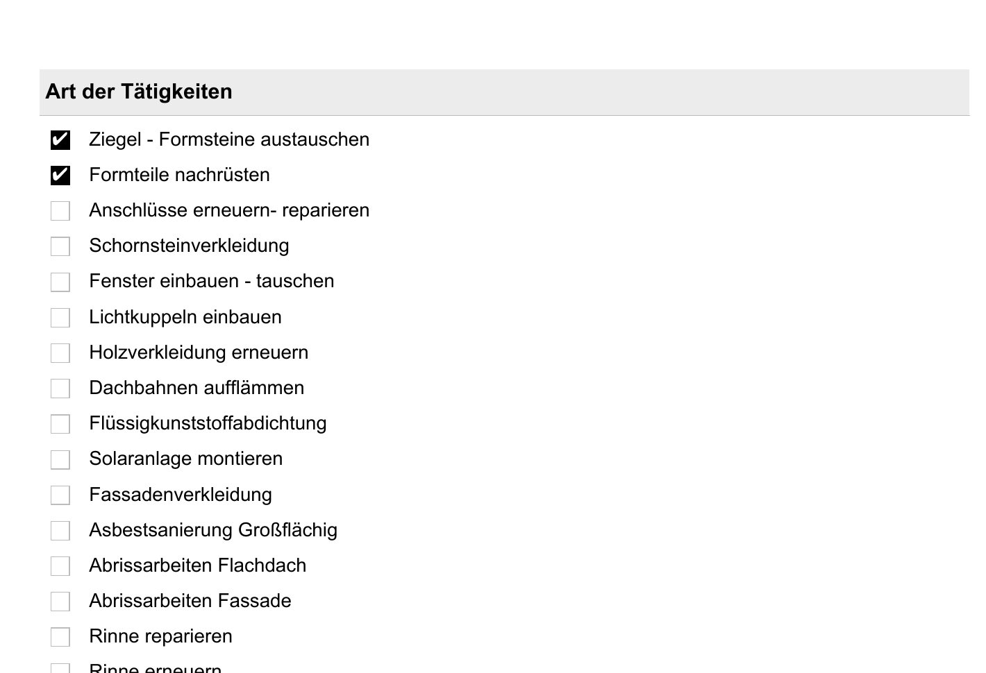 Lange Checkbox-Liste im neuen Design