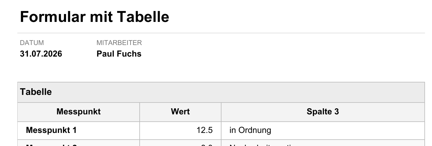 Freie Tabelle im neuen Design