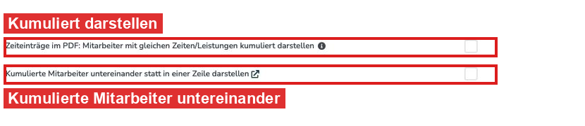 Reiter Rapporte mit den Einstellungen zur kumulierten Darstellung