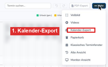 Eintrag „Kalender-Export“ im Menü „Mehr“ der Plantafel