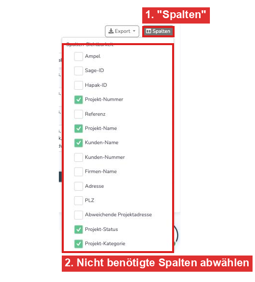 Spalten-Sichtbarkeit in der Projektübersicht