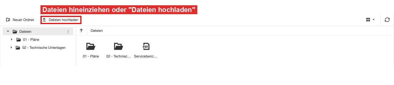 Dateien hochladen im Reiter Dokumente