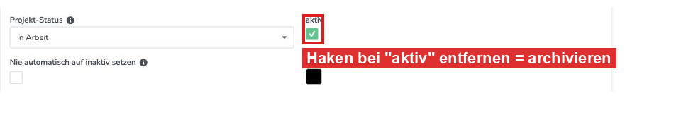 Haken bei aktiv im Bereich Termine und Status