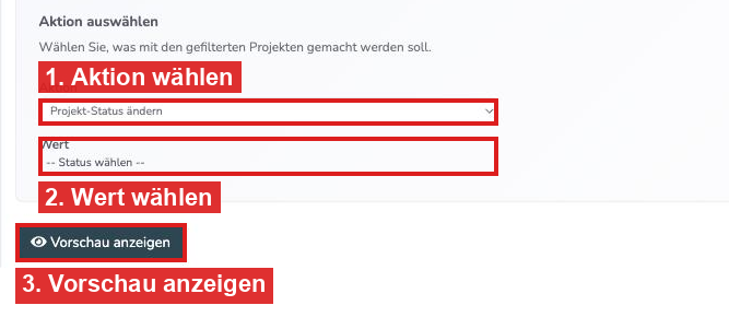 Aktion wählen und Vorschau anzeigen