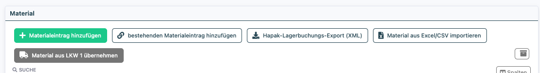 Material-Bereich eines Rapports mit dem Button Material aus Fahrzeug übernehmen