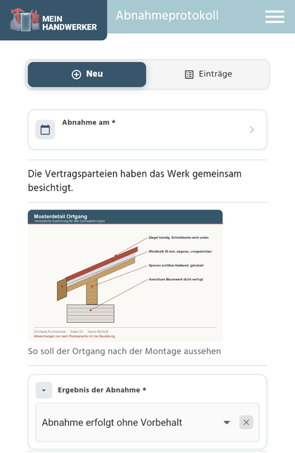 Formular in der App mit angezeigtem Referenzbild und Bildunterschrift