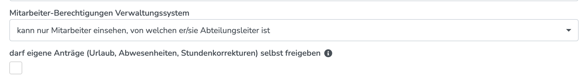 Nutzer-Rolle mit dem Häkchen „darf eigene Anträge selbst freigeben“