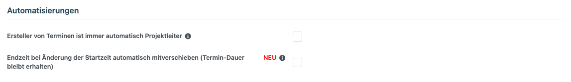 Einstellung im Reiter Planung, Abschnitt Automatisierungen