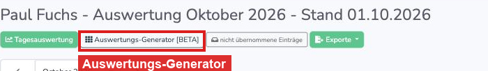 Monatsauswertung mit markiertem Button Auswertungs-Generator